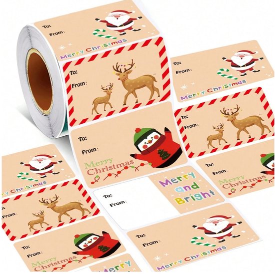 200x Kerst Cadeaulabels – Stickers op Rol | Gift Tags | Merry Christmas Labels