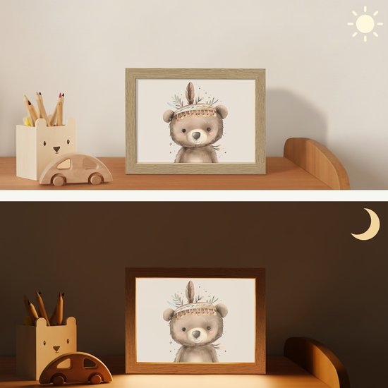 Nachtlampje 20x15 cm - Kinder lamp - Beer - Boho - Indianentooi - Dieren - Tafellamp kinderkamer - Slaapkamer lamp - Bedlamp kinderen - Kinderlampje stopcontact - Wandlamp babykamer - Nachtlampjes van Merkloos — afbeelding 4