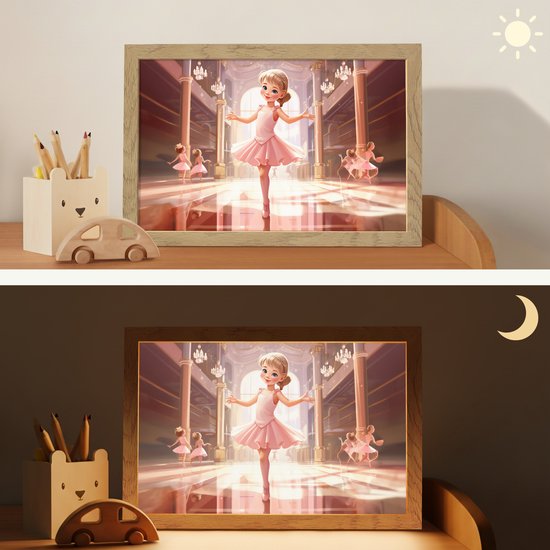 Nachtlampje 30x20 cm - Kinder lampje - Ballerina - Meisjes - Roze - Kinderen - Tafellamp kinderkamer - Slaapkamer lamp - Bedlamp kinderen - Kinderlampje stopcontact - Wandlamp babykamer - Nachtlampjes van OnlyWow — afbeelding 4