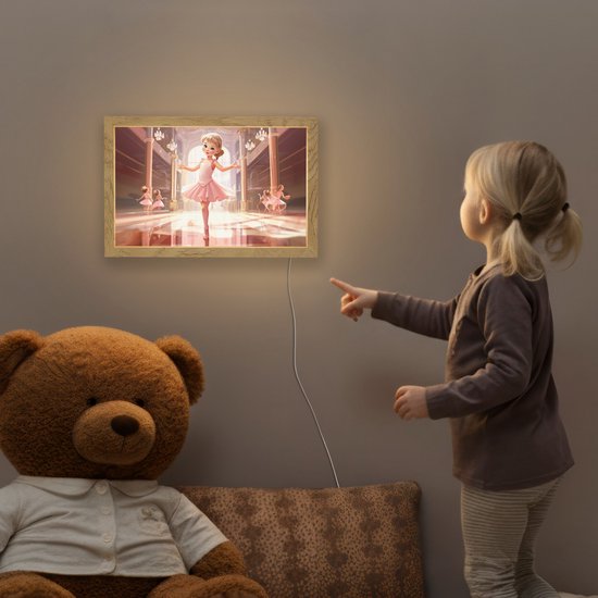 Nachtlampje 30x20 cm - Kinder lampje - Ballerina - Meisjes - Roze - Kinderen - Tafellamp kinderkamer - Slaapkamer lamp - Bedlamp kinderen - Kinderlampje stopcontact - Wandlamp babykamer - Nachtlampjes van OnlyWow — afbeelding 5