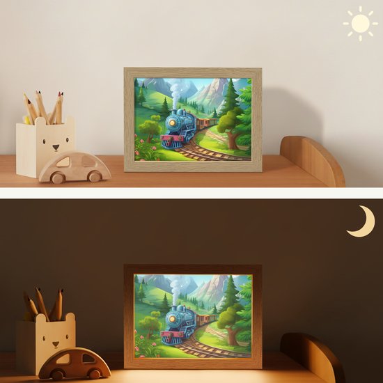 Nachtlampje 20x15 cm - Kinder lamp - Trein - Bloemen - Kinderen - Natuur - Tafellamp kinderkamer - Slaapkamer lamp - Bedlamp kinderen - Kinderlampje stopcontact - Wandlamp babykamer - Nachtlampjes van Merkloos — afbeelding 4