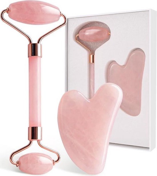 HG Aesthetics Jade Roller met Gua Sha Steen - Gezichtsroller - Face Roller voor Gezichtsmassage & Huidverzorging - 100% Natuurlijke Jade - Anti-Aging & Rimpelvermindering - Ontspanning & Doorbloeding - Roze - valentijn cadeautje vrouw