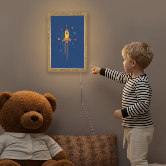 Nachtlampje 20x30 cm - Kinder lamp - Raket - Blauw - Sterren - Tafellamp kinderkamer - Slaapkamer lamp - Bedlamp kinderen - Kinderlampje stopcontact - Wandlamp babykamer - Nachtlampjes van Merkloos — afbeelding 5