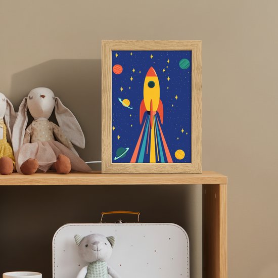 Nachtlampje 15x20 cm - Kinder lampje - Kleurrijk - Raket - Ruimte - Tafellamp kinderkamer - Slaapkamer lamp - Bedlamp kinderen - Kinderlampje stopcontact - Wandlamp babykamer - Nachtlampjes van OnlyWow — afbeelding 3