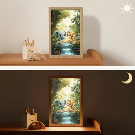 Nachtlampje 20x30 cm - Kinder lampje - Olifant - Tijger - Bos - Jungle - Tafellamp kinderkamer - Slaapkamer lamp - Bedlamp kinderen - Kinderlampje stopcontact - Wandlamp babykamer - Nachtlampjes van Merkloos — afbeelding 4