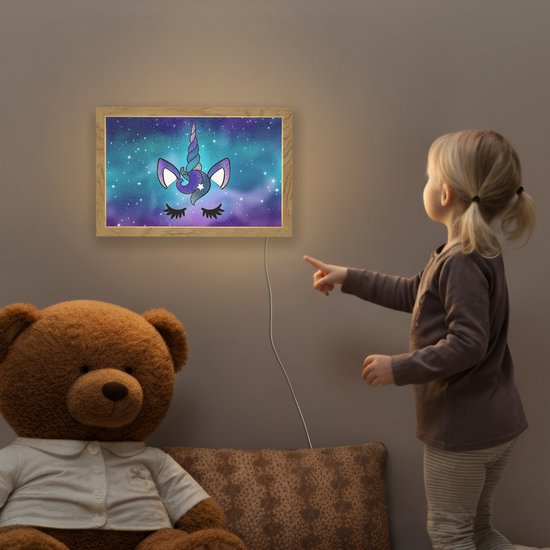 Nachtlampje 30x20 cm - Kinder lamp - Eenhoorn - Sterrenhemel - Ster - Blauw - Tafellamp kinderkamer - Slaapkamer lamp - Bedlamp kinderen - Kinderlampje stopcontact - Wandlamp babykamer - Nachtlampjes van Merkloos — afbeelding 5