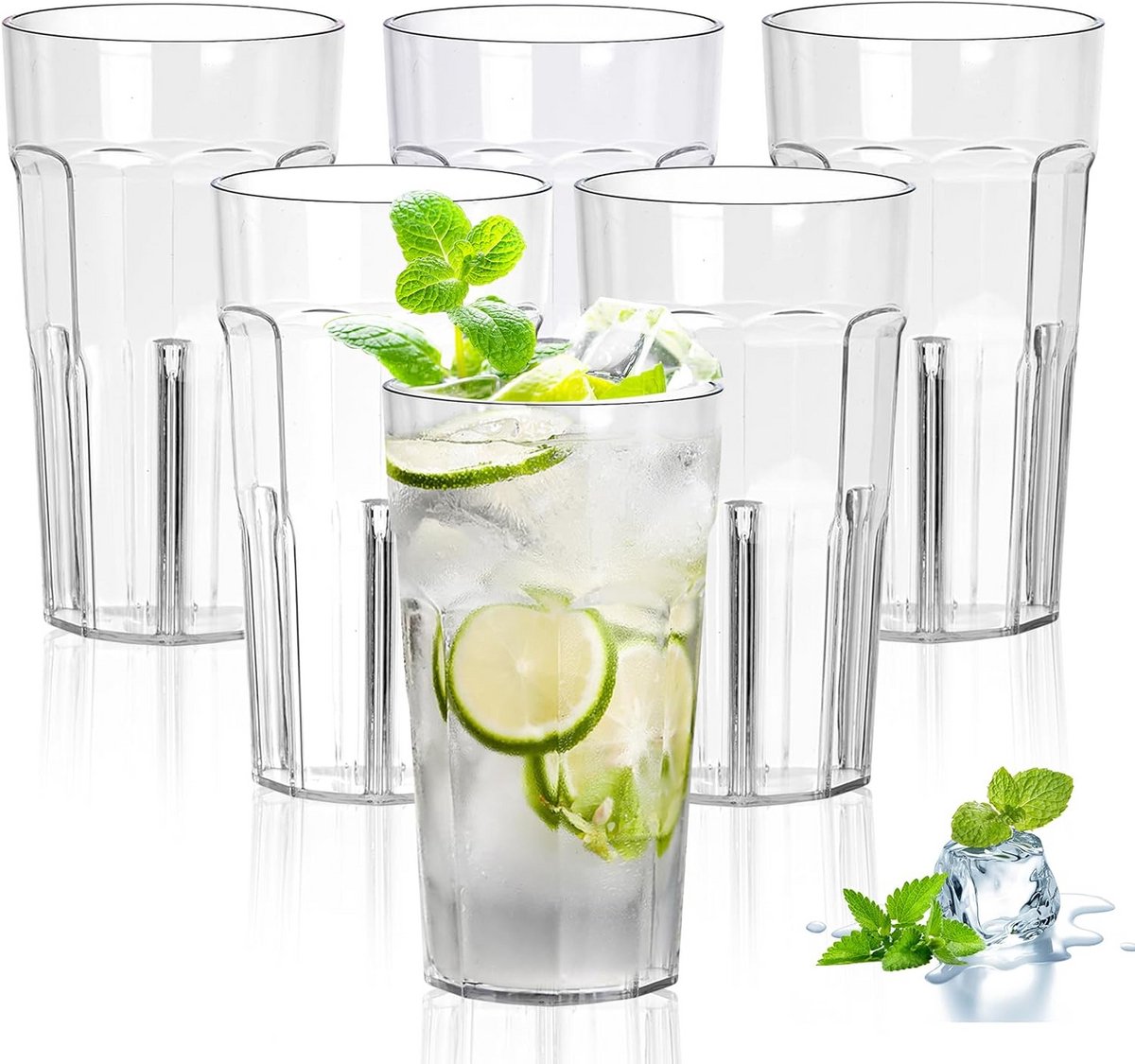 Set van 6 stapelbare onbreekbare drinkglazen 370 ml transparant kunststof