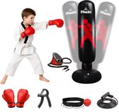 Pludo Sac de frappe gonflable - Sac de boxe - Support de sac de boxe - Sac de frappe sur pied - Sac de boxe - Pour enfants et adultes - Sac de boxe - Avec gants de boxe, balle réflexe, entraîneur de prise, pompe