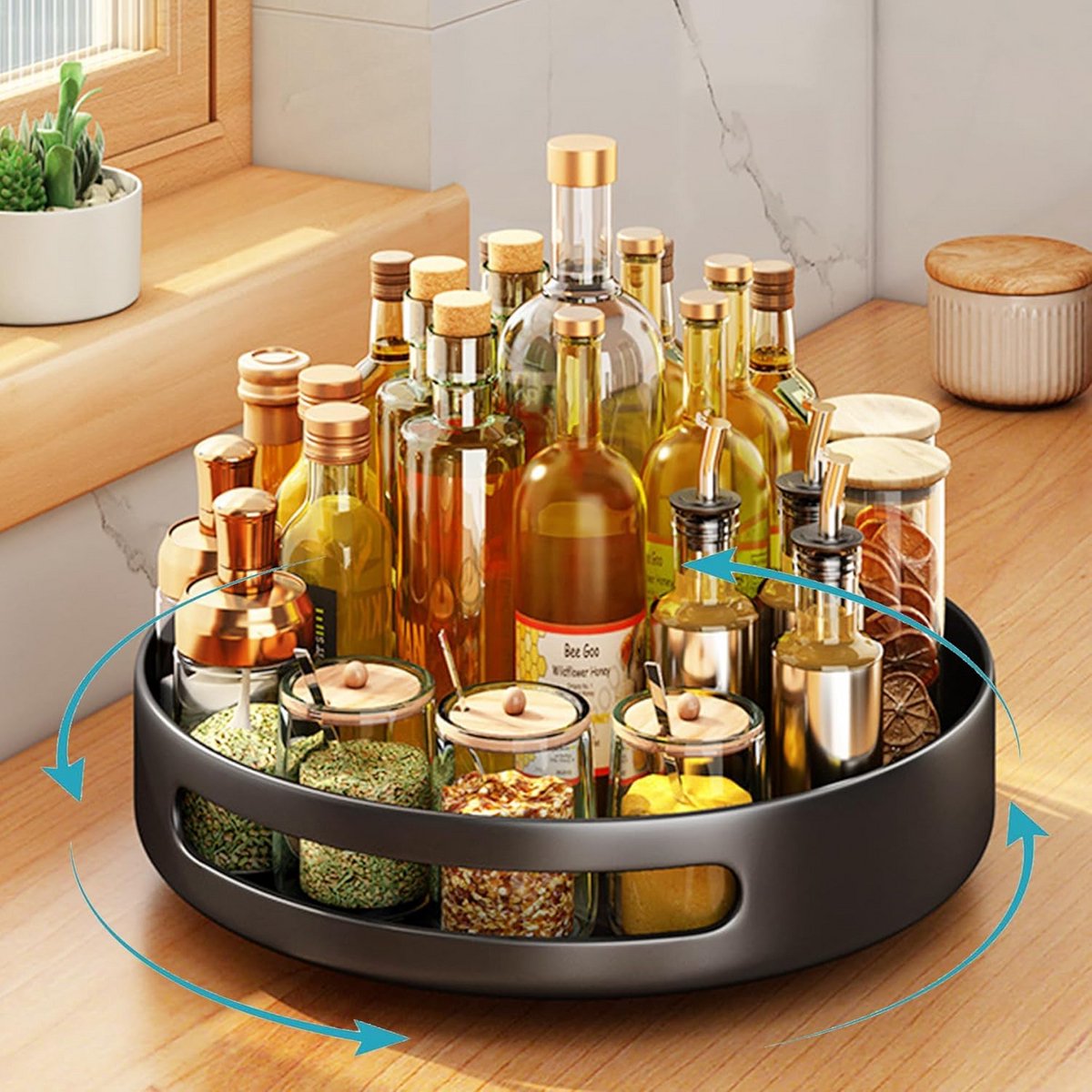 Draaibare Kruidenrek Organizer voor Kast - 360° Lazy Susan Opslag met Antislip - 25cm