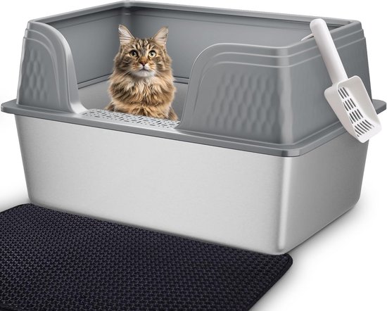 Chenove Extra Grote Roestvrijstalen Kattenbak Met Deksel