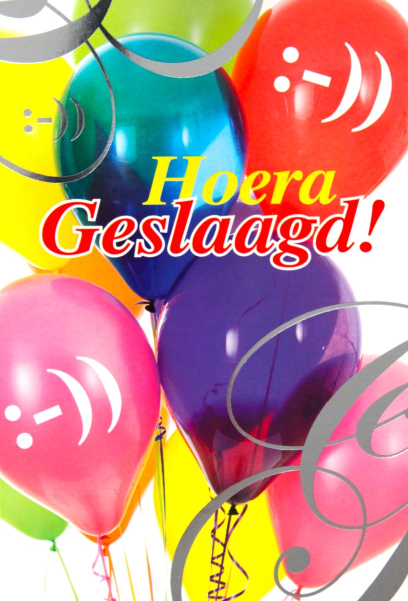 6 Luxe Geslaagd Wenskaarten - Kaart Wens Kaart Examen Geslaagd School Studie Opleiding - Diploma - Hoera Geslaagd Ballonnen - 16.2x11.5cm - Rood Wit Blauwe Envelop - Art of Cards - Gratis Verzonden - Hoge Afnamekortingen