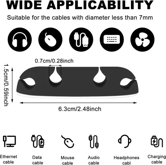 Kabelclips Organizer voor Desktop en Bureau - 3 Stuks Kabelhouder Zwart