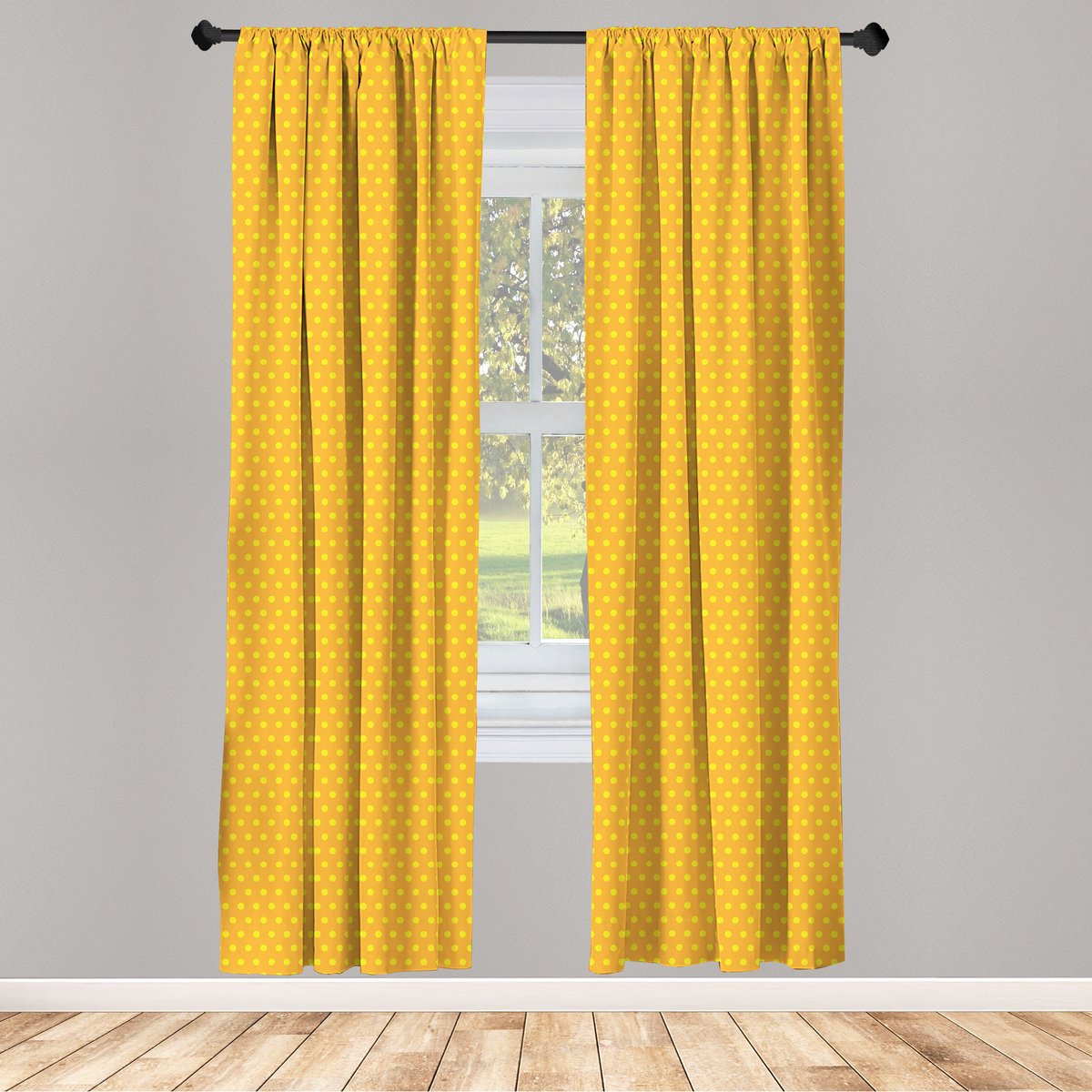 ABAKUHAUS Pop-Art Gordijnen – 2x75x175 cm – Vintage Dots Marigoldkleur