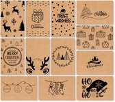 Giftmas Kerst Collectie – Wenskaarten & Kerstkaarten Set – 36 Groetenkaarten met 12 Designs – Inclusief Enveloppen en Stickers – Kraft Papier Kaartenset Voor Feestdagen - 20x15cm