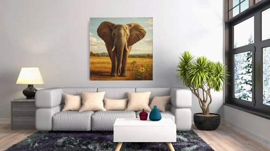 Vierkant Canvas Schilderij Dieren - Olifant in de Savanne - 40x40 cm