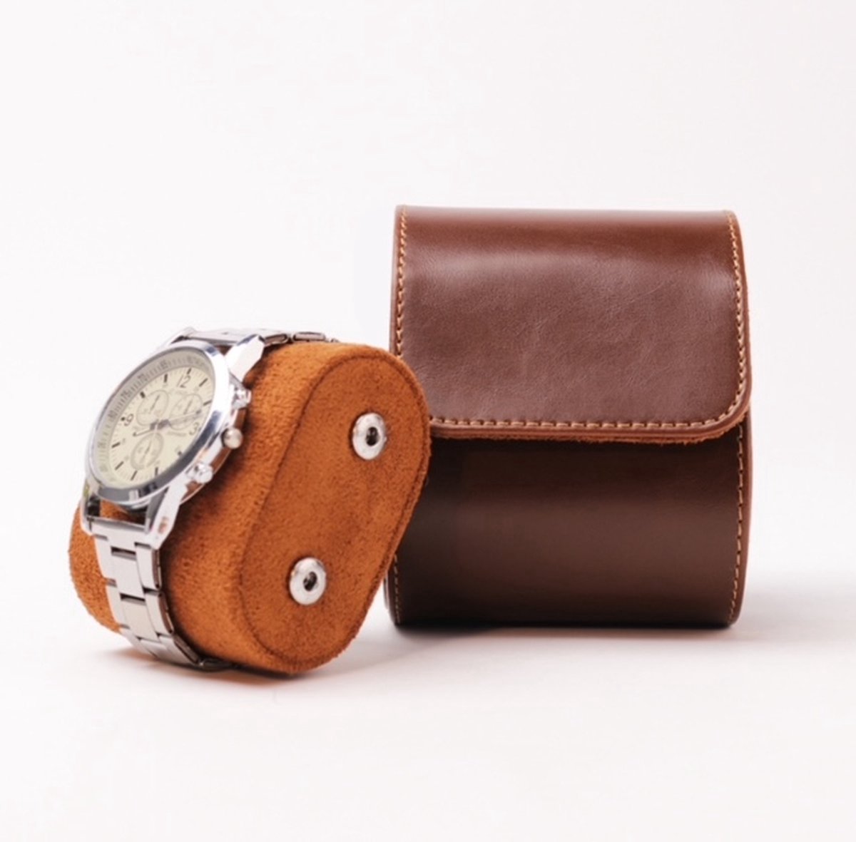 Luxe Horloge Rol 1 Stuk | Horlogedoos | Horloge Etui Leer | Watch Roll | Horloge Houder Sieradendoos | Horloge Opbergdoos Heren | Bruin