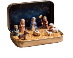 Mini-kerststal-geschenkdoos - Vintage mini-kerststal-geschenkdoos - Scène-ornament - Kerstdecoraties, woondecoratie, religieuze geschenken - Draagbaar heilig huisornament - Bureau-, boekenplank- of reisdecoratie