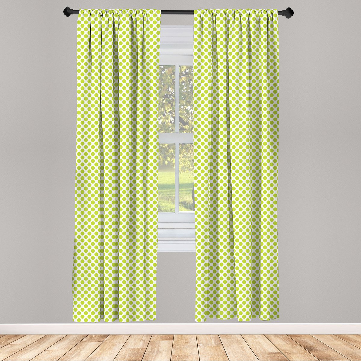 ABAKUHAUS Limoengroen – Raamgordijn 2-paneelset, Vintage Dots, 75x175 cm