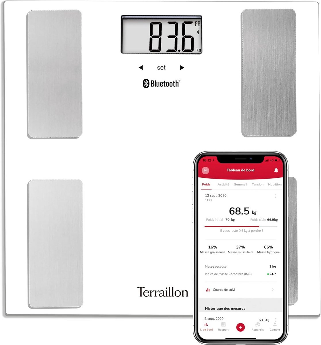 Slimme Personenweegschaal met BMI en Lichaamssamenstelling - Bluetooth - 160 kg - Wit