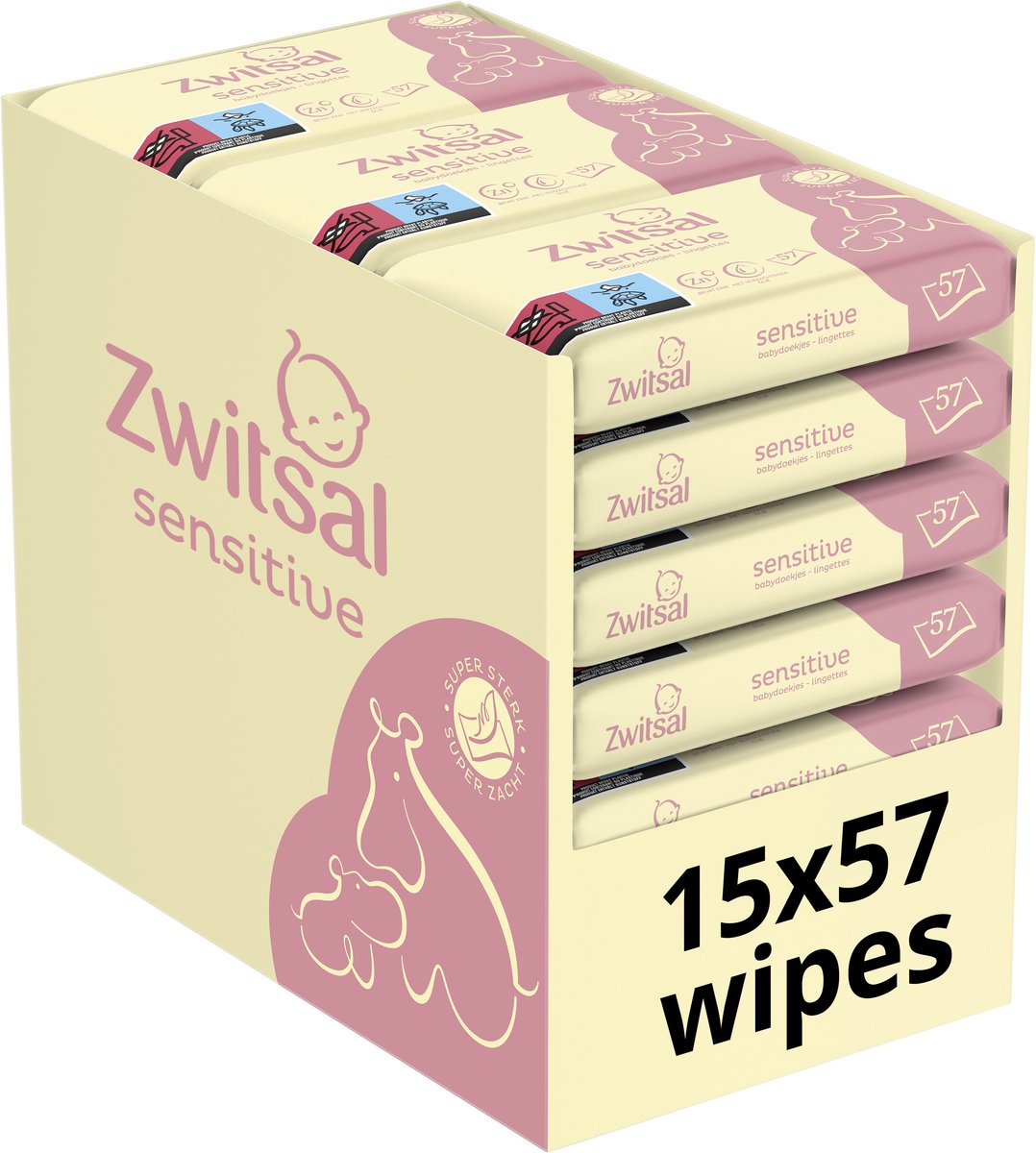 Bol.com Zwitsal - Billendoekjes - Sensitive - 855 doekjes (15x57) - Voordeelverpakking aanbieding