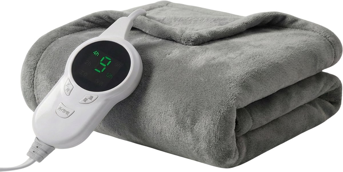 Webzon - Elektrische Deken – Warmtedeken - XL Formaat - 130×180 cm – Dubbelzijdig Flanel & Sherpa – 9 Standen met Timer (2/4/8/12 uur) – Oververhittingsbeveiliging – 100W Energiezuinig – Donkergrijs