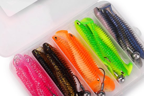 Fish4all Ribbed Softbait & Jighead Box (20pcs) - Shad van Merkloos — afbeelding 3
