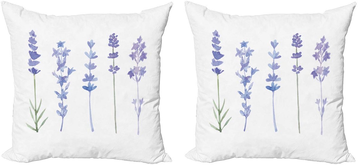ABAKUHAUS Lavendel Kussenhoes Set 2x45x45 cm – Dubbelzijdig bedrukt – Rits Lavendel Lila