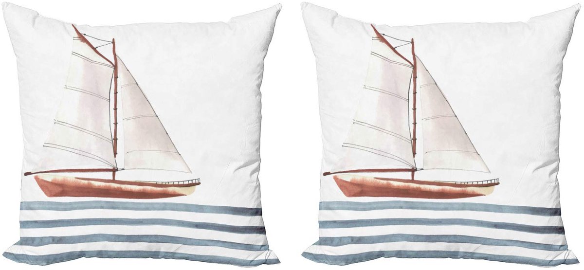 ABAKUHAUS Maritieme kussenhoes – 2x50x50 cm – dubbelzijdig bedrukt – rits – kaneel en lichtblauw