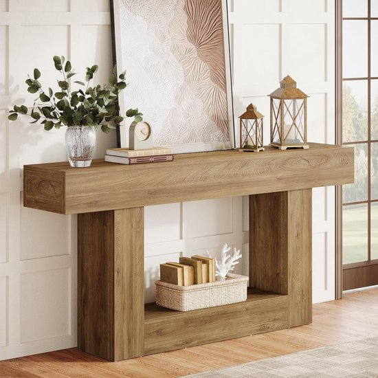 Tribesigns Consoletafel, smalle haltafel, lange banktafel achter de bank, 2-traps ingangstafel, bijzettafel voor hal, ingang, woonkamer, rustiek bruin