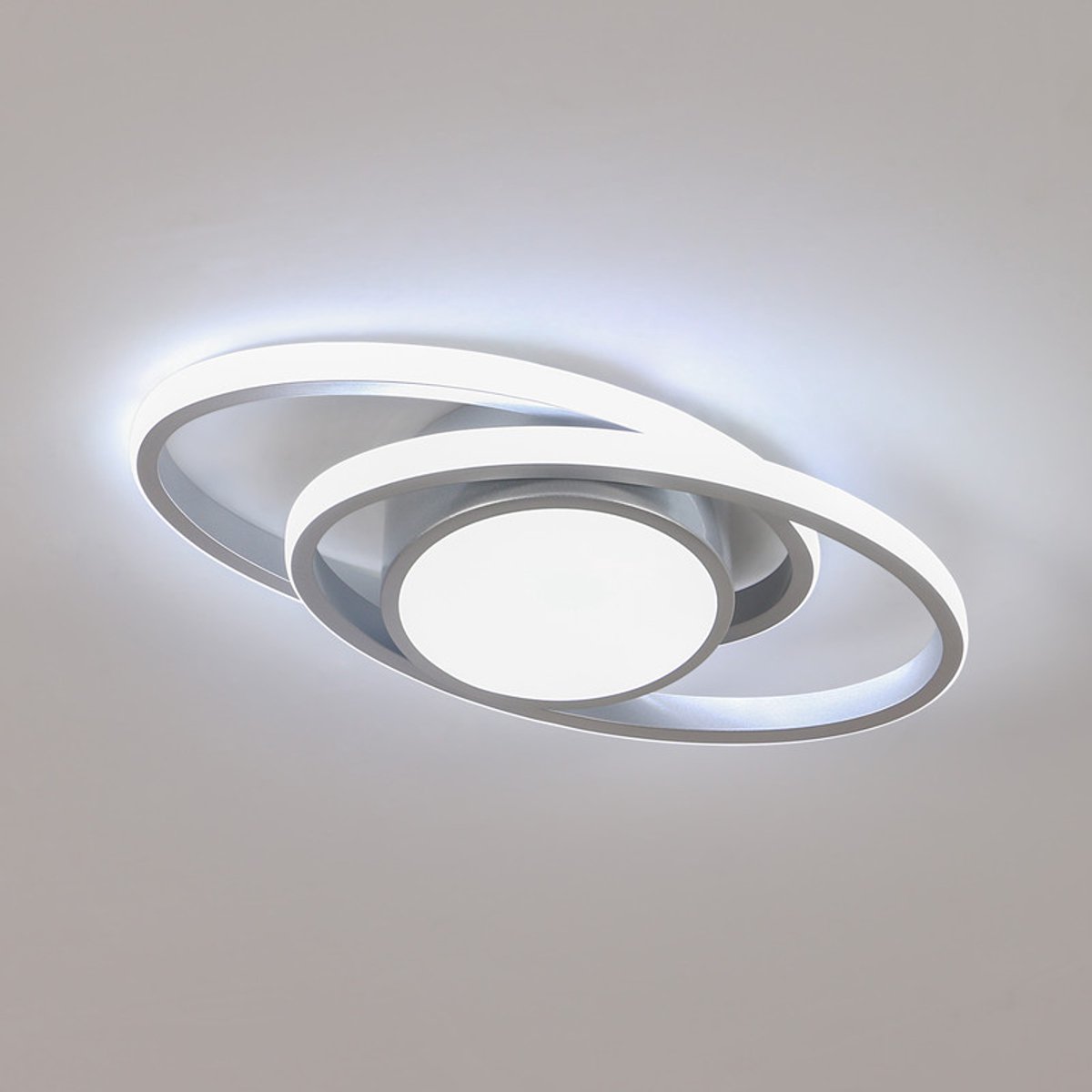Dubbele ovale aluminium LED-plafondlamp - zilver, 39W, 6500K wit licht