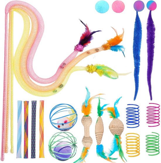 Kattenveerspeelgoed 100 Stuks – Kleurrijke Plastic Veren, BPA-vrij, Interactief Speelgoed Voor Jagen En Bijten, Willekeurige Kleur