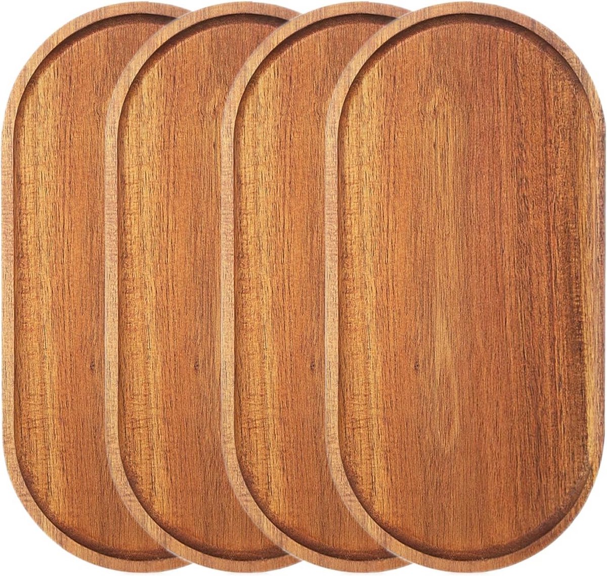 Houten Dienbladen Ovaal 4 Stuks - Serveerschalen voor Snacks, Kaas, en Fruit (30x14 cm)