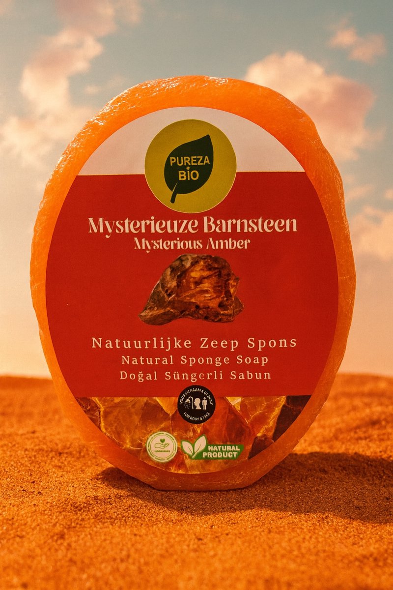 Mysterieuze Barnsteen / Zeep Spons / Sponge Soap / Biologisch en handgemaakt (Voor gezicht en lichaam)