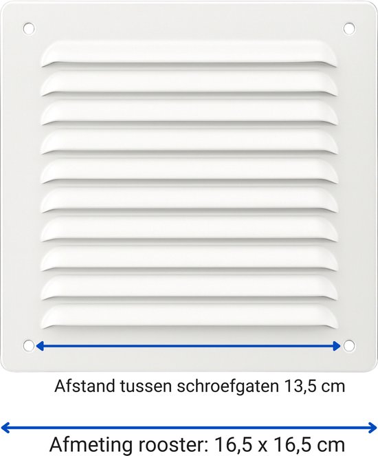3BMT® Ventilatierooster Wit - Vierkant Luchtrooster - Ventilatie Rooster - Schoepenrooster & Lamellenrooster - 16,5 X 16,5 Buitenzijde