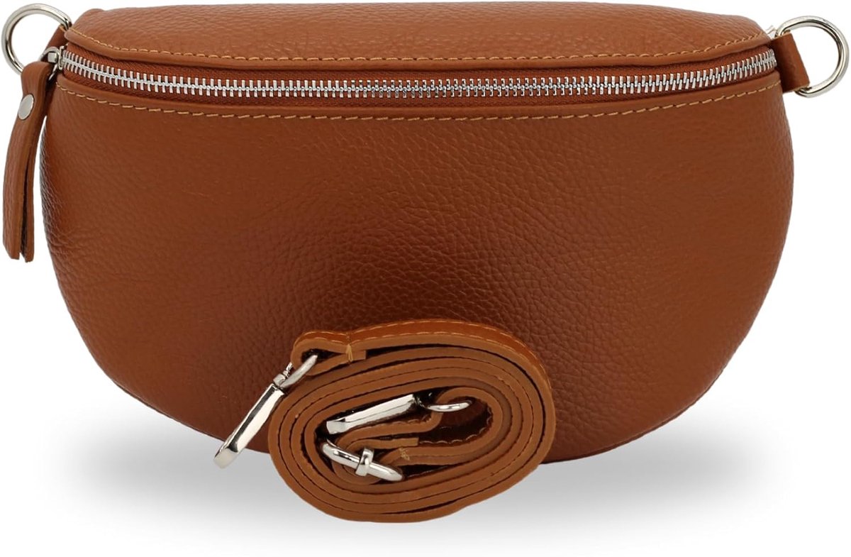BELCHOME Sahel heuptas voor dames, handgemaakte schoudertas en crossbodytas van echt leer met brede leren riem en extra schouderband met patroon, stijlvolle heuptas met twee ritssluitingen, gemaakt in Italië, Bruin