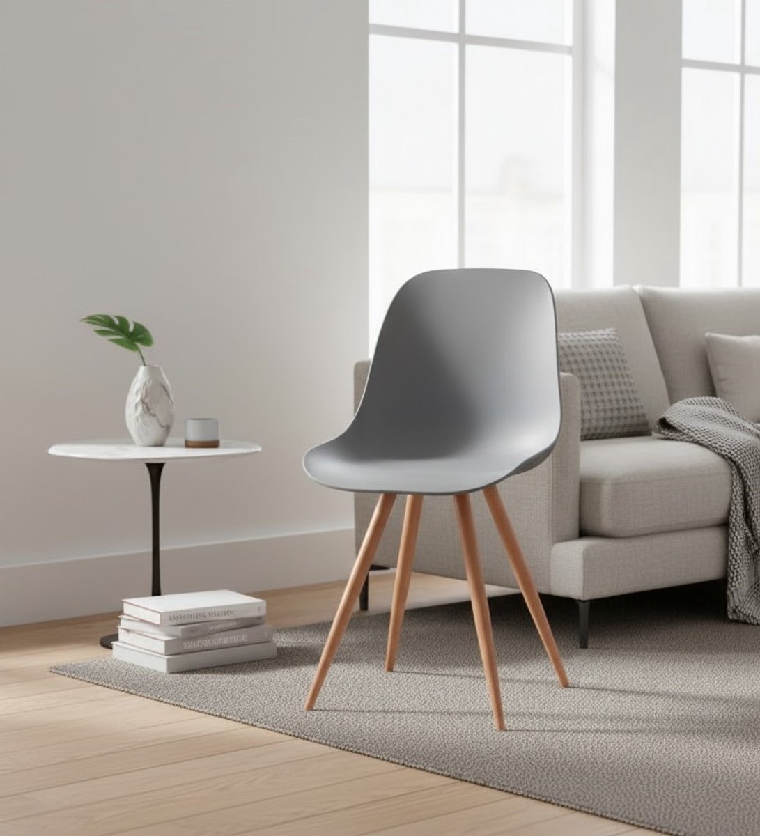 Rimini Luxe Design Eetkamerstoel met - Eetkamerstoel Grijze Kuip Houten Accenten - Medahomestore