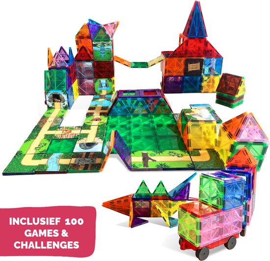 Magnetic Tiles - 200 Stuks - Jungle Eiland XL - Magnetisch Speelgoed - Tegels & Toppers - Magna Creatief Cadeau Jongens Meisjes - Educatief Mind Montessori Kinderspeelgoed 3 Jaar, 4 jaar, 5 jaar, 6 jaar, 7 jaar, 8 jaar - Sinterklaas Cadeautjes