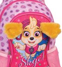 Sac à dos rose avec Skye, "Skye !" en lettres scintillantes et oreilles jaunes.