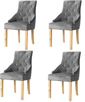 Eetkamerstoelen Zilver Grijs 4 STUKS Velvet Fluweel met Kristallen Knopen / Eetkamer stoelen / Extra stoelen voor huiskamer / Dineerstoelen / Tafelstoelen / Barstoelen / Huiskamer