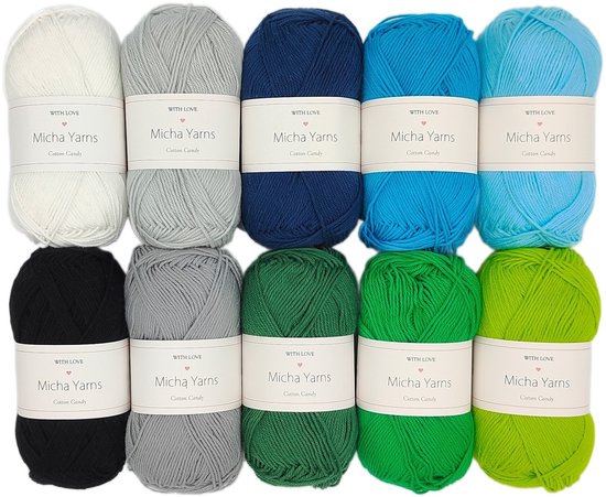 Ball Bundle - Fil au crochet 100% coton - Paquet de 10 boules de coton au crochet - 10 x 50 grammes - Ocean (006) - Candy à Cotton - Micha Yarns