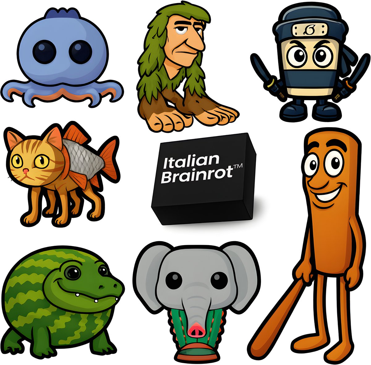 Italian Brainrot™ Brainrot Stickers - 52 Stuks (+1 Gratis Kaart) - Tung Tung Tung Sahur - Tralalero Tralala - Stickers Kinderen - Stickers Volwassenen - Italian Brainrot Speelgoed