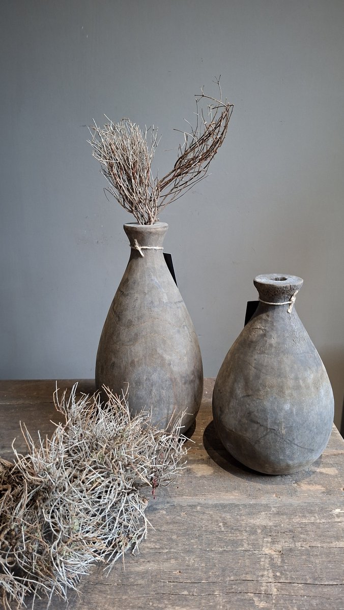 Decoratieve houten vazen set landelijk sober