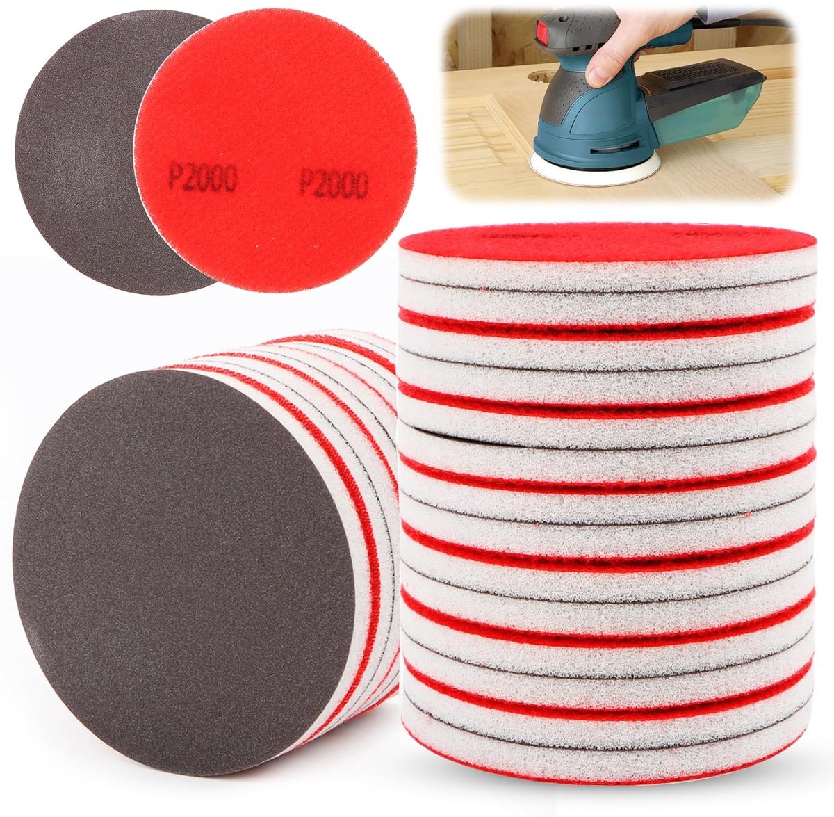 Sanding Pads 24 Pieces 2000 Grit - Round Hand Sanding Pads - Soft Foam Sand Block - Wet Dry Sanding Pads voor Hout - Droog Bouwmateriaal - Metaal - Kleur - Carrosserie Reparatie