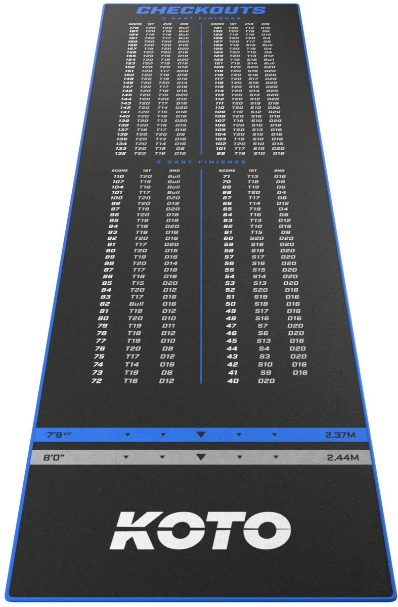 KOTO - Carpet Checkout Dartmat - Blauw 285 x 80 cm - Score Indicator - Antislip