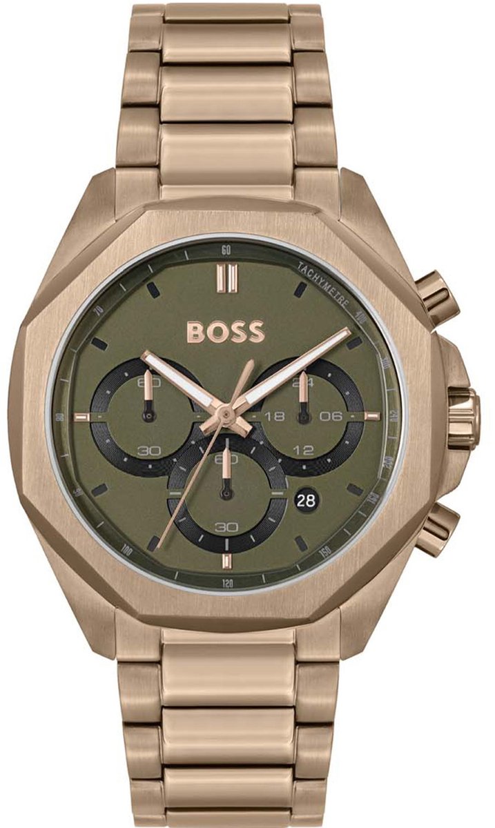 BOSS HB1514019 CLOUD Heren Horloge - Mineraalglas - Staal - Goudkleurig - 44 mm breed - Quartz - Vouw-Vlindersluiting - 5 ATM (douchen)