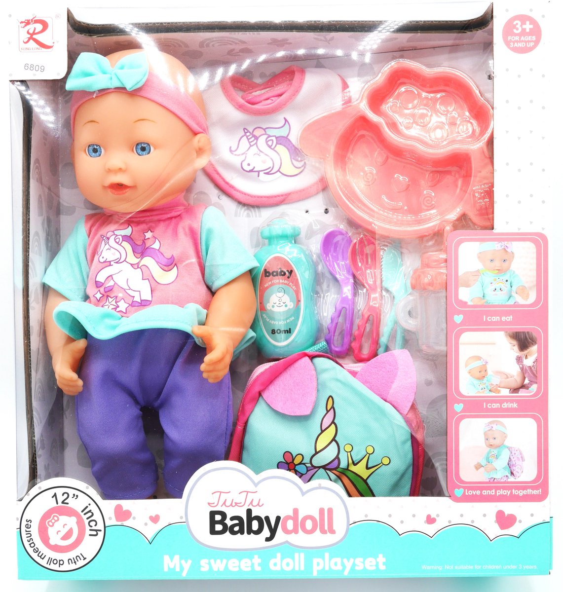Babypop met accesoires 26cm.
