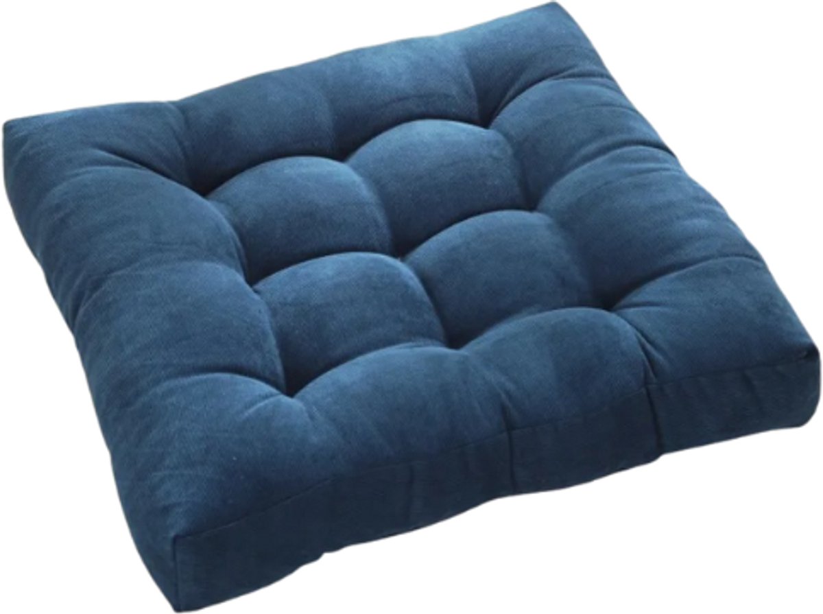 Meditatiekussen - Vloerkussen - 50x50 cm - Vierkant - Blauw - Handgemaakt - Japandi stijl - Extra Dikke Vulling - Voor Yoga - Meditatie - Lezen