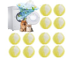 12-pack - Huisdierhaarverwijderaar - Wasmachinebeschermer - Pluizenballen - Herbruikbaar - Voorkomt dat kleding in de knoop raakt - Zacht voor stoffen - Nylon - Voor het verwijderen van huisdierhaar - Geel - 3,5 cm