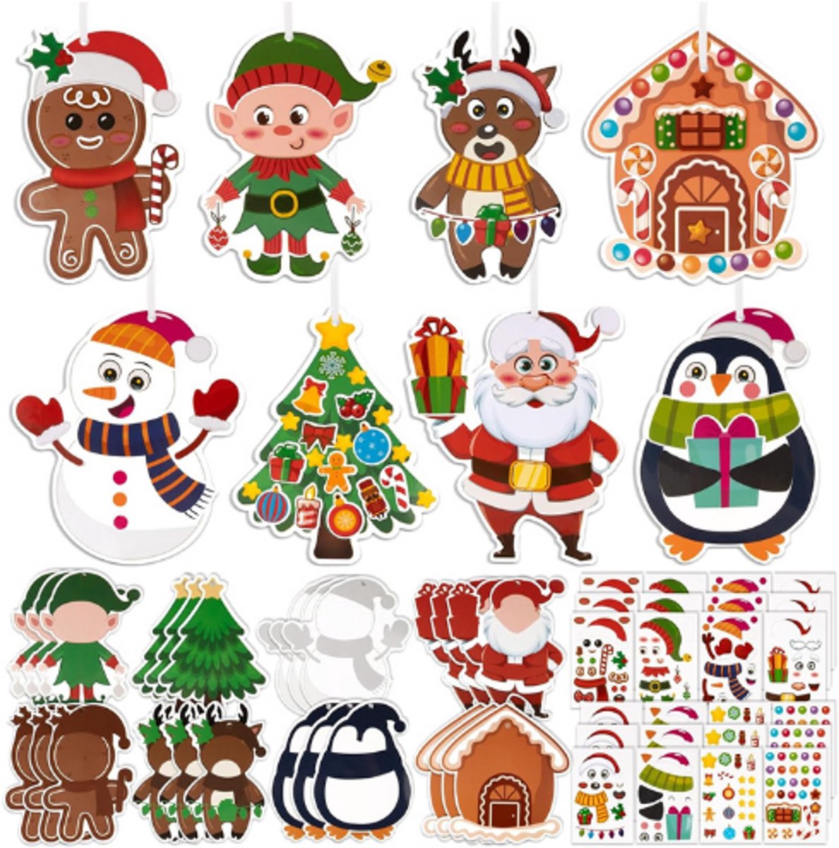 24 DIY Kerststickers Voor Kinderen – Creatieve Knutselstickers – Santa Claus – Sneeuwman – Rendier – Kerstboom – DIY Spel Voor Kerstmis