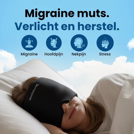 PurelyGoods® Masque Migraine 600 g – Bonnet Migraine – Pack Froid – Icepack – Sac de Congélation Inclus – Noir